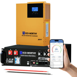 ECO-WORTHY 5.12KWh Home Backup Power With 48V 100Ah LiFePO4 And  3500W 48V Off-Grid Inverter